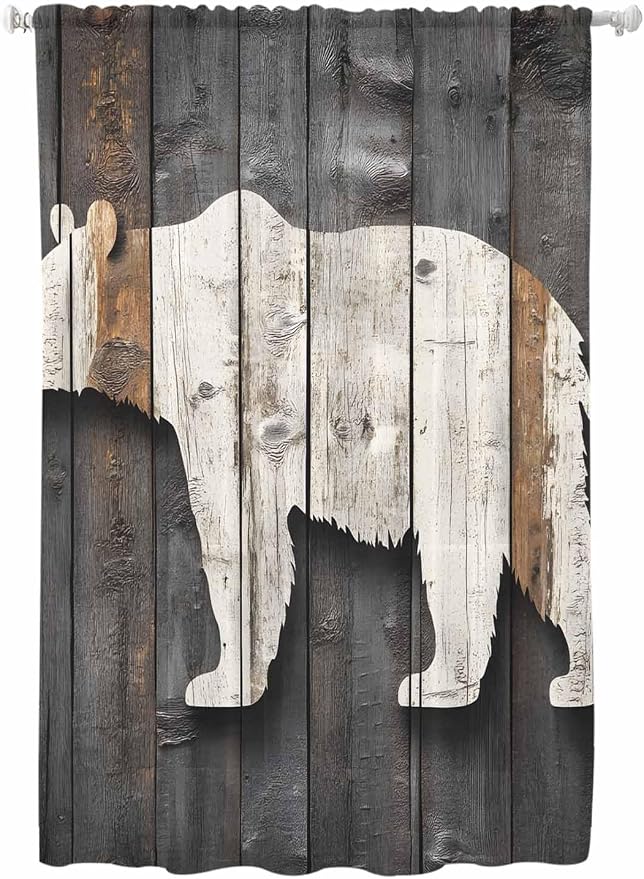 Sheer Curtains 63 Inch Length, Vintage White Brown Bear Semi Sheer Curtains by Unknown