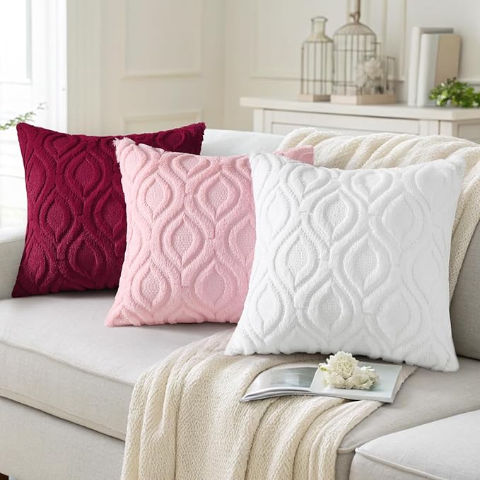 decorUhome Summer Throw Pillow Covers 26x26 Inch Set of 2, Soft Plush Faux Wool Light Pink Solid Couch Pillow Covers, Accent Euro Sham Farmhouse Neutral Square Pillow Cases for Sofa Bed Living Room