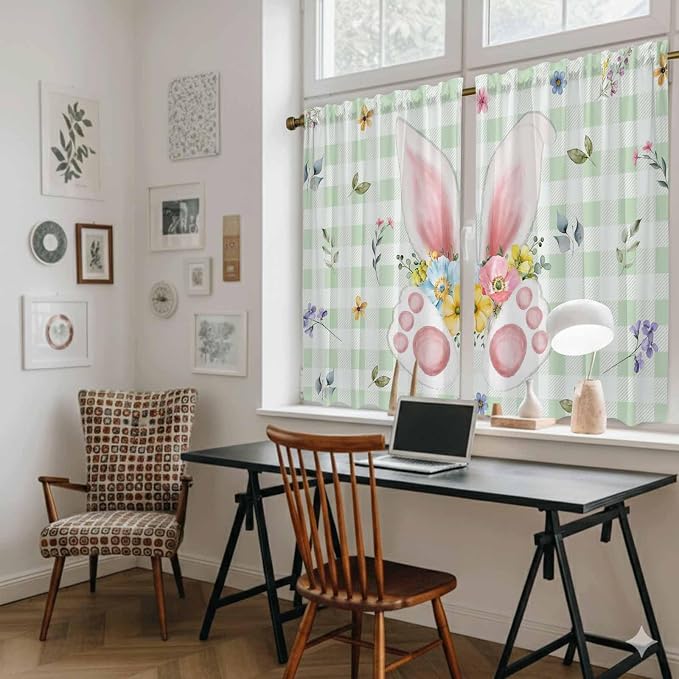 Easter Kitchen Curtains 45 Inch Long 2 Panel Set, Rod Pocket Window Treatment - Image 6