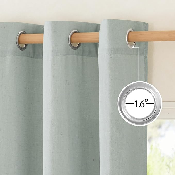 NICETOWN Sage Green Curtains 63 inches Long, Grommet Thick Flax Linen Blend Window Treatment Privacy Added with Light Filtering for Bedroom/Children's Room, 2 Panels, W55 x L63