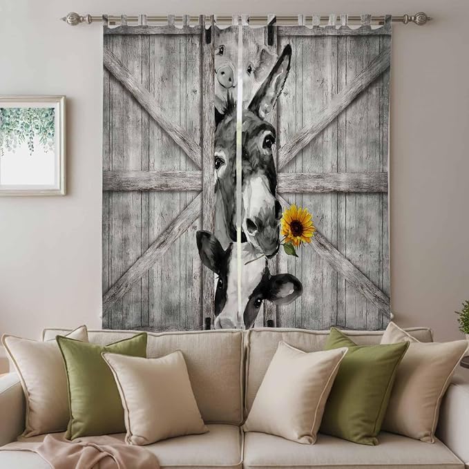 Funny Farm Animals Living Room Curtains 84 Inch Length, Window Curtains Tab Top - Image 3