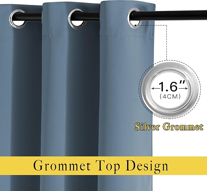 NICETOWN Smoky Blue Curtains for Girls Room - Thermal Insulated Solid Grommet Room Darkening Panels/Drapes for Boy's Bedroom (Smoky Blue, 1 Pair, 52 by 63-Inch)