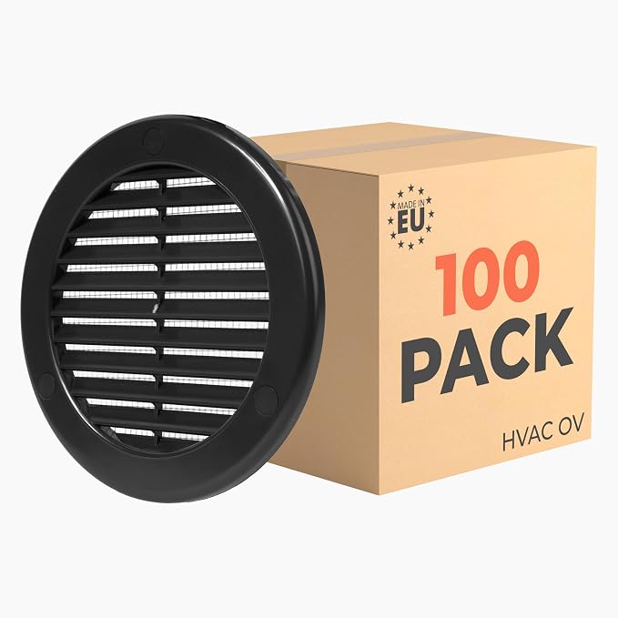 100-Pack 4" Round Air Vent Cover – Black Plastic Soffit Air Vent Deflector by HVACOV