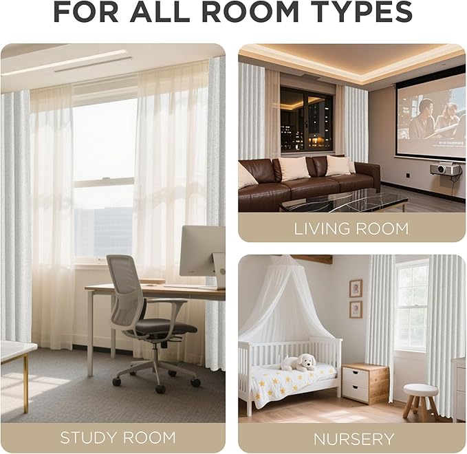 Joydeco Blackout Curtains for Bedroom - 100% Light Blocking 2 Panels Set White Drapes 42" W x 108" L, Thermal Insulated Room Darkening Curtains, Linen Textured for Living Room, Rod Pocket & Back Tabs