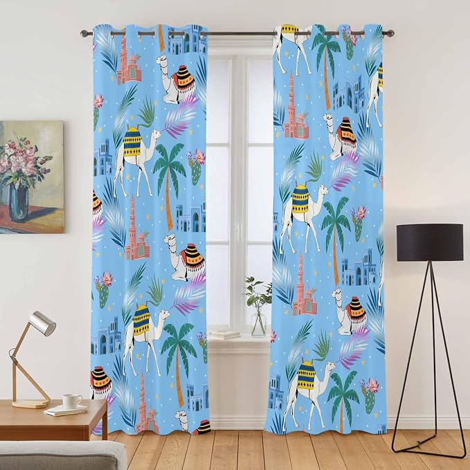 2 Panel Kitchen Cafe Curtains, Desert Landscape Sunlight Filtering Nature Air - Image 2