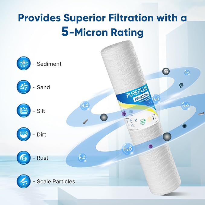 PUREPLUS 5 Micron 4.5" x 20" Whole House String Wound Sediment Filter - Image 5