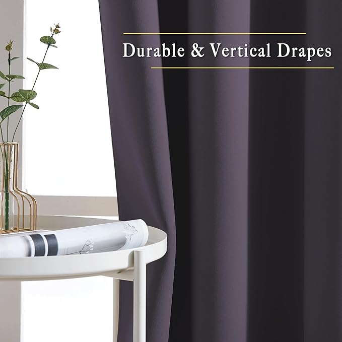 NICETOWN Blackout Window Curtains 72 inches Long, Thermal Insulated Grommet Room Darkening Window Treatments for Bedroom/Living Room, Greyish Purple, Set of 2, W37 x L72