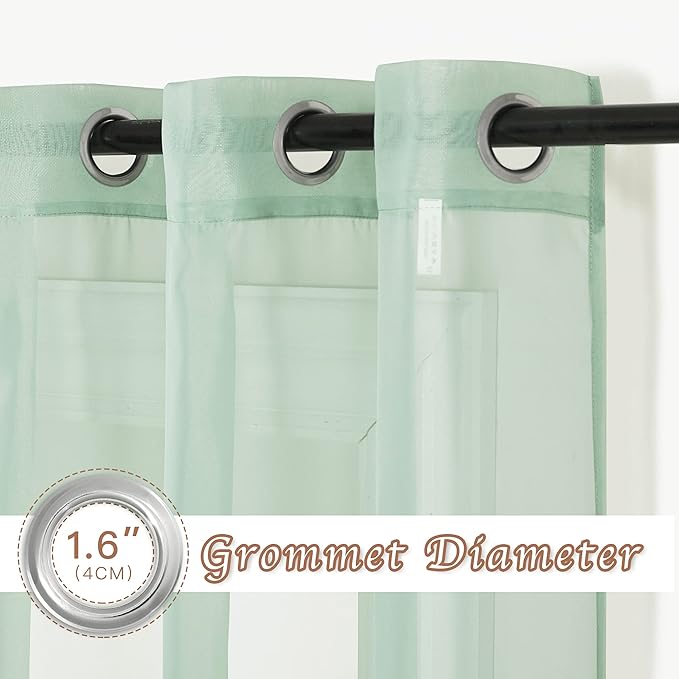 NICETOWN Sage Green Sheer Curtains 90 inch Long 2 Panels Set, Grommet Voile Sheer Textured Casual with Light Filtering Window Curtain Drapes for Bedroom/Living Room, W54 x L90