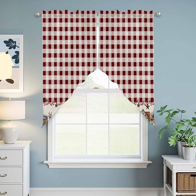 Swag Curtain Valances for Kitchen Windows, Farm Barn Western Star on Vintage by Unknown