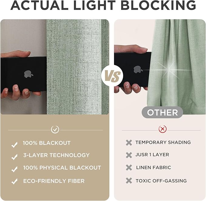 Joydeco Linen Blackout Curtains for Bedroom - 100% Light Blocking 1 Panels, Sage Green Drapes 100" W x 90" L, Thermal Insulated Room Darkening Curtains for Living Room, Rod Pocket & Back Tabs