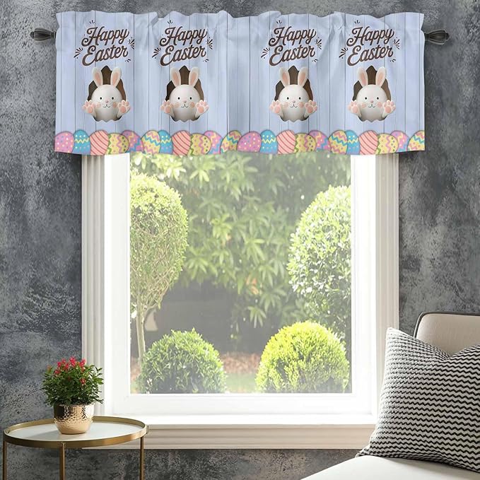 Blue Easter Curtain Valances for Windows, Kitchen Valance Window Treatment - Image 4