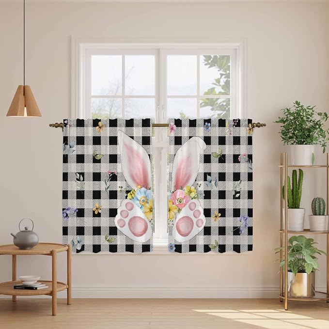 Easter Kitchen Curtains 45 Inch Long 2 Panel Set, Rod Pocket Window Treatment - Image 3