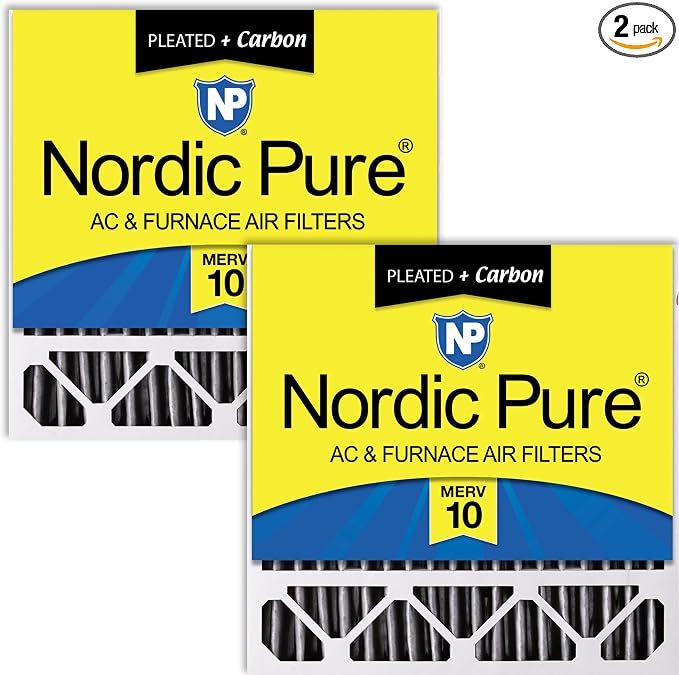 Nordic Pure 20x20x5 Pleated MERV 10 Plus Carbon Air Filters 2 Pack | Actual by NordicPure