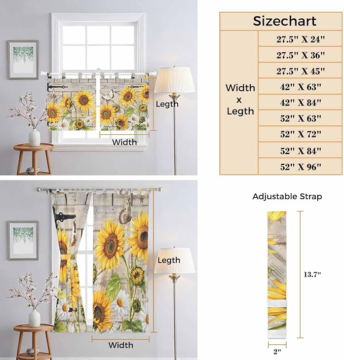 Farm Flowers Bedroom Curtains 72 Inch Length, Window Curtains Tab Top, Retro - Image 8