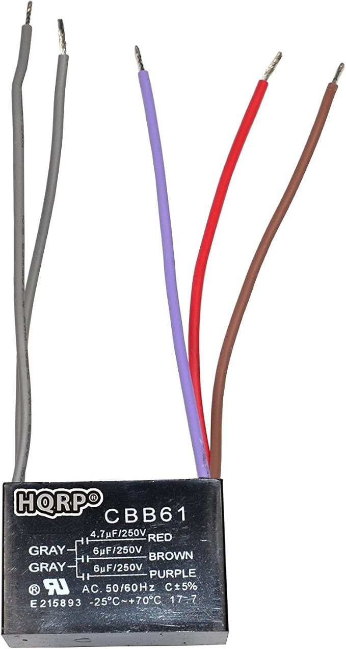 HQRP Ceiling Fan Capacitor CBB61 4.7uf+6uf+6uf 5-Wire UL Listed by HQRP