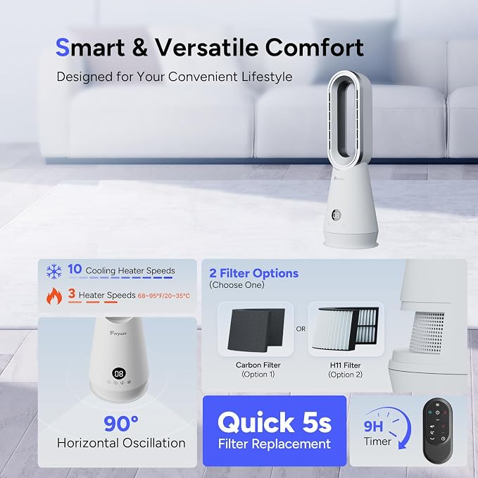 3-in-1 Heater Fan Combo, 90° Oscillating Fast Heating & Cooling, Remote Control - Image 7