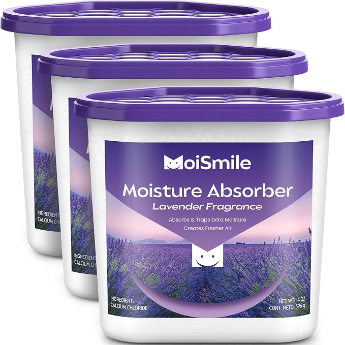 Large Moisture Absorber Buckets, 14 oz Each, Lavender Scent, 3 Pack | 14 oz Net by MoistureAbsorbers