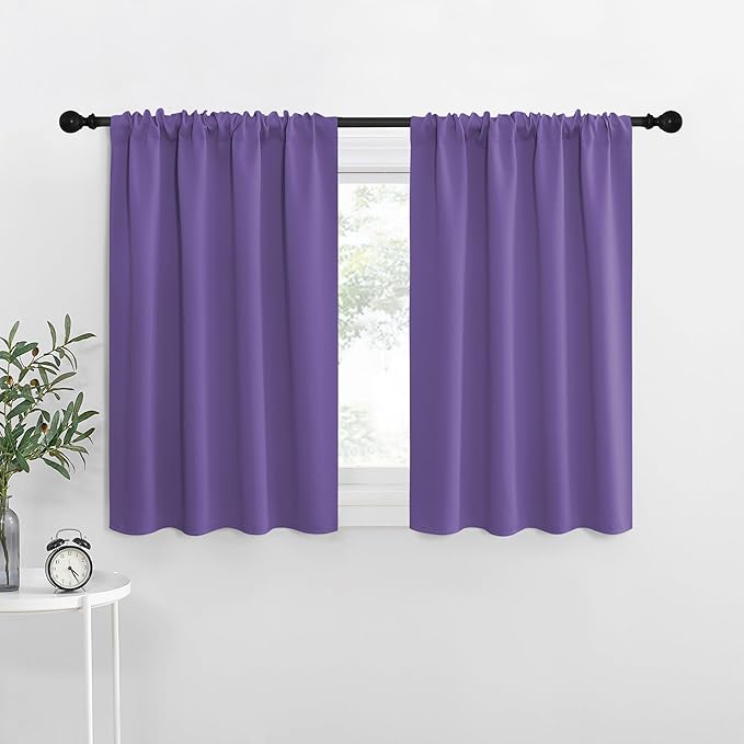 NICETOWN Kitchen Curtains, Lilac Purple, 34" x 40", Set of 2, Short Blackout Curtains & Drapes, Thermal Insulated Rod Pocket Window Treatment Draperies for Nursery