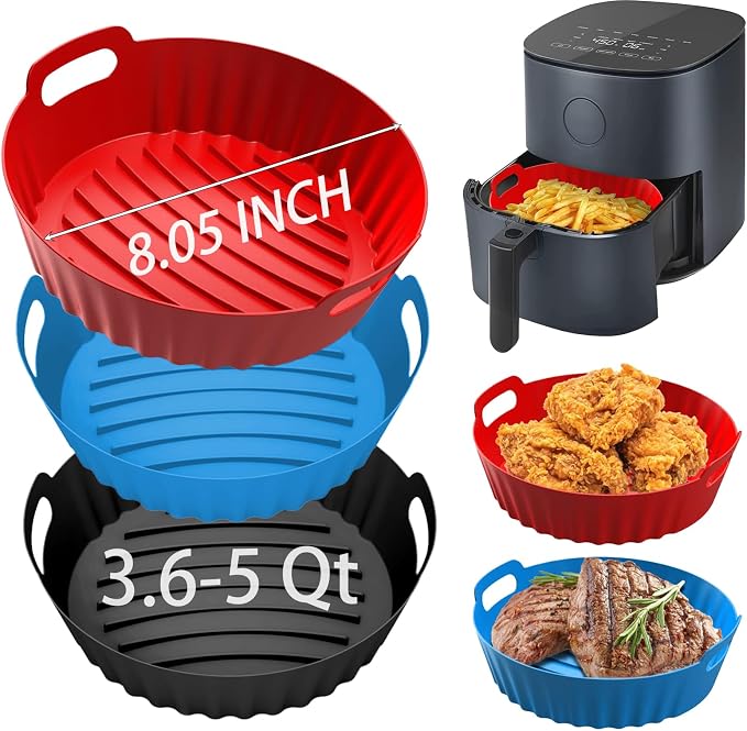 3Pcs Silicone Air Fryer Liners Reusable Round Thickened Airfryer Basket by Unknown