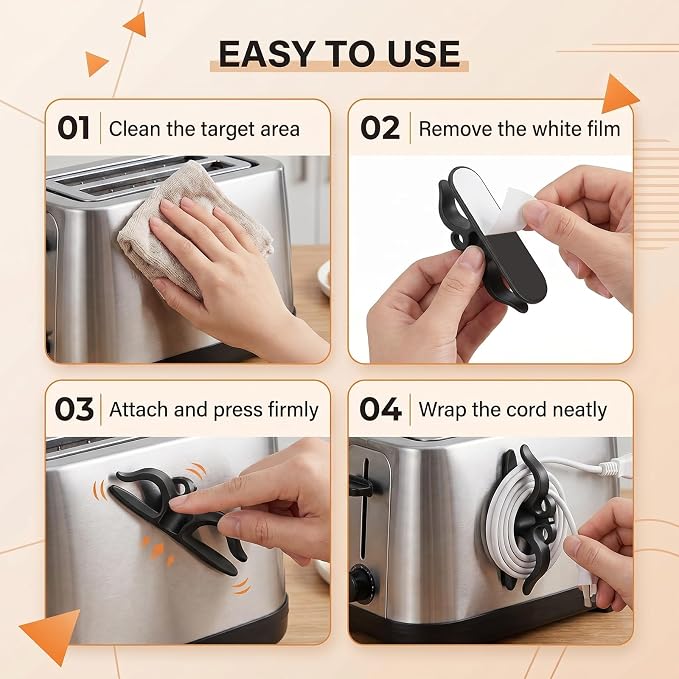 8PCS Cord Organizer for Appliances, Adhesive Stick-On Wire Wrapper for Kitchen - Image 5