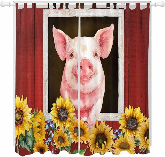 Pigs Sunflowers Living Room Curtains 96 Inch Length, Window Curtains Tab Top by Unknown