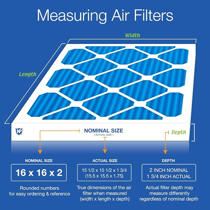 Nordic Pure 16x16x2 Pleated MERV 7 Plus Carbon Air Filters 3 Pack | Actual - Image 2