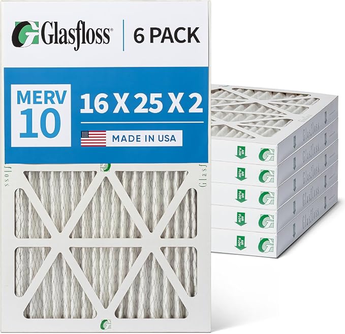 Glasfloss 16x25x2 MERV 10 2" Inch Pleated Air Filters Box of 6. Actual Size: - Image 6