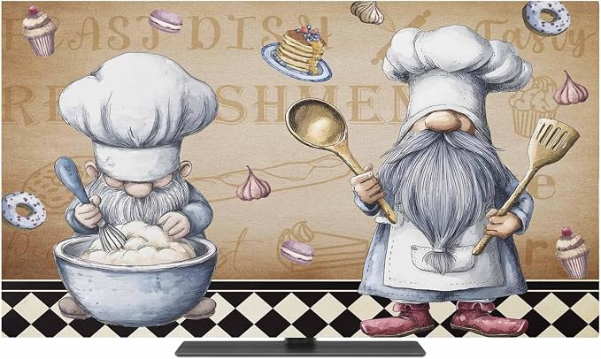 Retro Dessert Chef Art Indoor TV Cover, Elastic TV Screen Protector Black and by Unknown