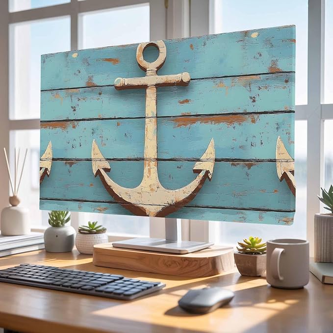 Nautical Anchor on Vintage Wood Grain Indoor TV Cover, Elastic TV Screen by Unknown