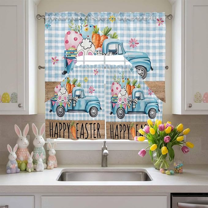 Swag Valance Curtains, Easter Truck - Image 4
