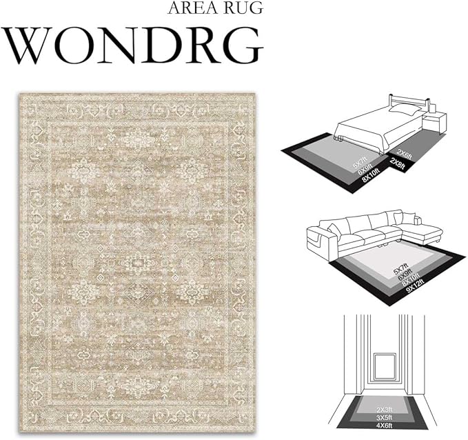 2x3 Washable Area Rug for Entryway Kitchen Vintage Beige Non Slip Low Pile Door Mat Traditional Retro Soft Small Carpet for Bathroom Bedroom Indoor Entrance Dorm