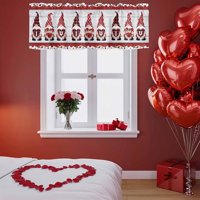 I Love U Valance Curtains for Kitchen, Valentine's Day Dwarf Romantic Wood - Image 3
