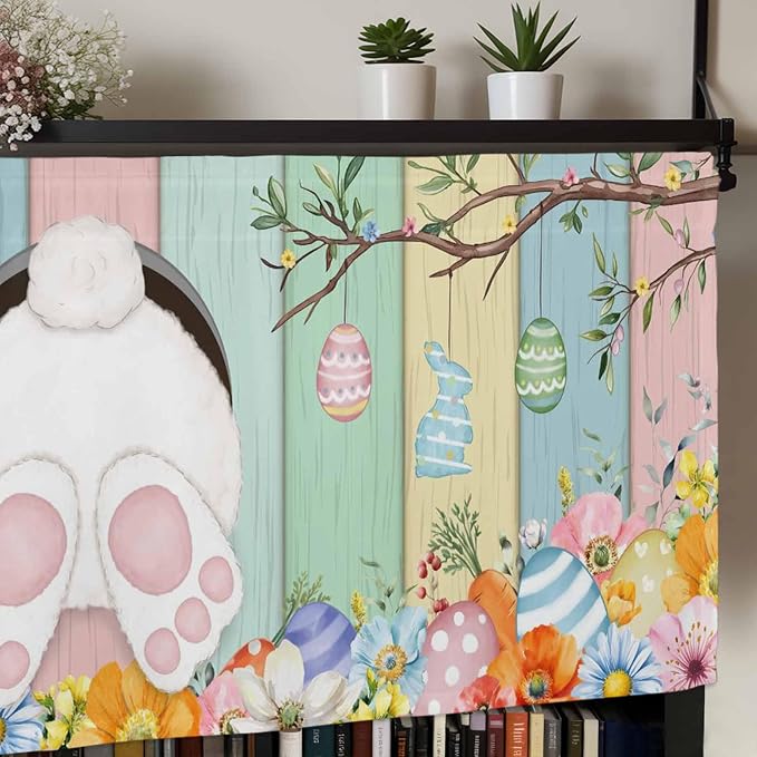Easter Curtain Valances for Windows, Kitchen Valance Window Treatment, Spring - Image 7