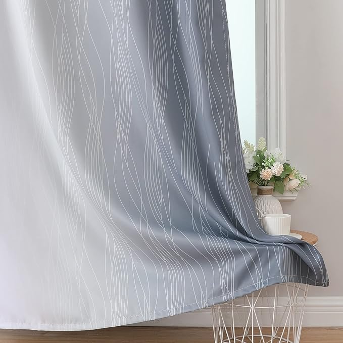 Estelar Textiler Grayish White and Grey Blackout Curtains for Living Room, Ombre Thermal Insulated Noise Reducing Blackout Drapes for Bedroom, Full Room Darkening Grommet Curtains, 52Wx45L, 2 Panels