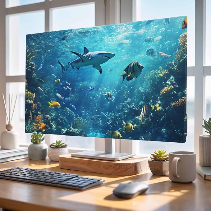 Underwater World Ocean Shark Fish Indoor TV Cover, Elastic TV Screen Protector - Image 4