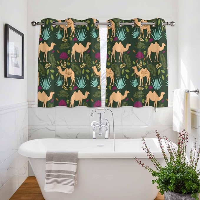 2 Panel Kitchen Cafe Curtains, Retro Desert Camel Sunlight Filtering Nature Air - Image 3
