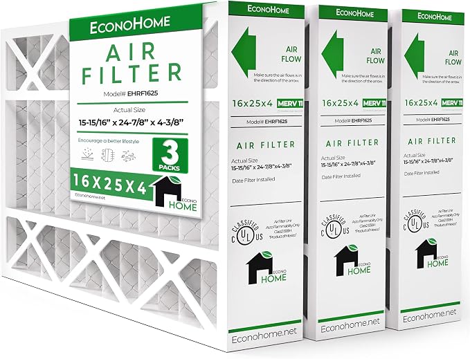 EconoHome 16x25x4 AC Furnace Pleated Air Filter MERV 11 Replacement – Allergen by EconoHome