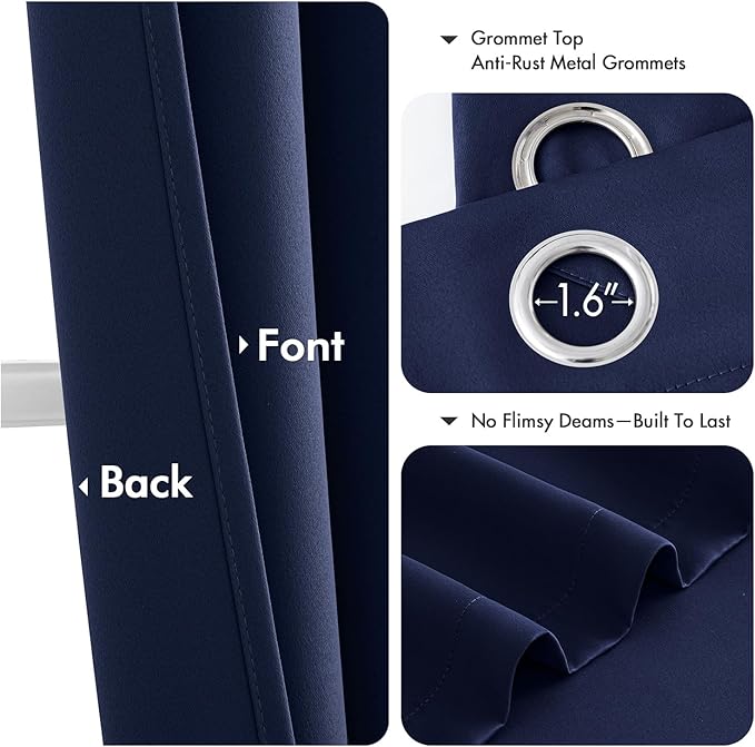 MIULEE Navy Blue Blackout Curtains for Bedroom Living Room 78 Inches Long 2 Panels, Thermal Insulated Room Darkening Drapes Solid Grommet Noise Reducing Light Blocking Window Treatments 40x78 Inch