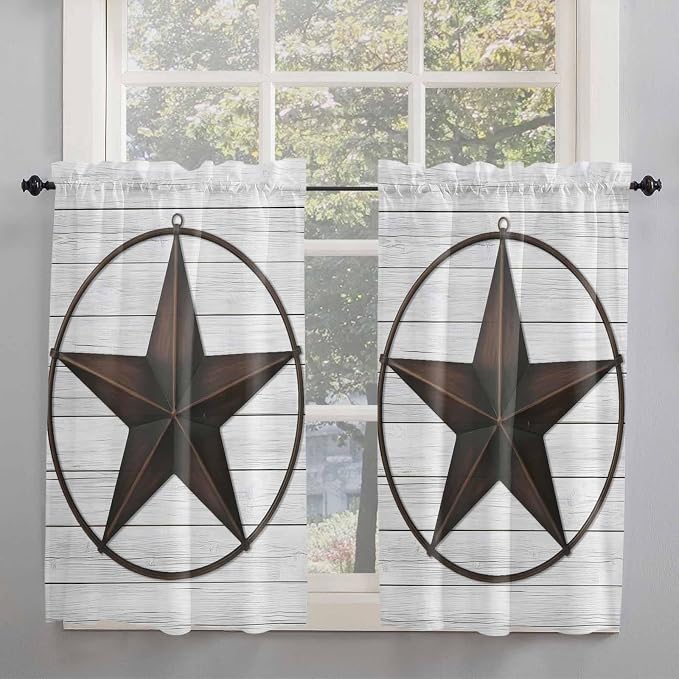 Vintage Farm Western Star Window Valance Curtains, 2 Panel - Image 7