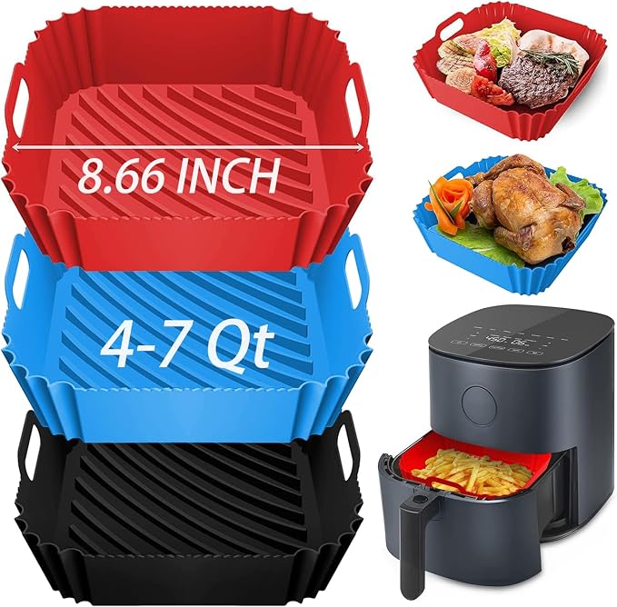 3Pcs Silicone Air Fryer Liners Reusable Square Thickened Airfryer Basket by Unknown