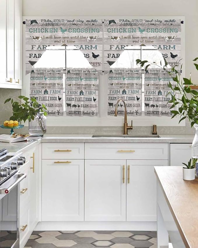 Farmhouse Swag Kitchen Curtains Valance and Tier Set, Rod Pocket Short Curtain - Image 3