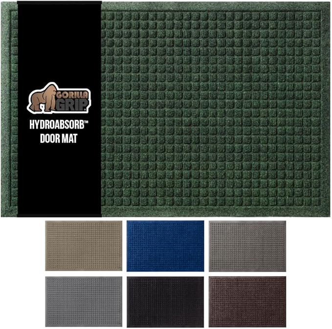 GORILLA GRIP® Ultra Absorbent Front Door Mat Outside Entrance, Traps Dirt and Moisture, HydroABSORB Indoor Outdoor Doormat Holds Up to 1.7 Cups Water, Stain and Fade Resistant Welcome Mat, 29x17 Green