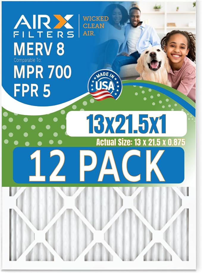 13x21.5x1 Air Filter MERV 8 Rating, 12 Pack of Furnace Filters Comparable to by AIRXFILTERSWICKEDCLEANAIR