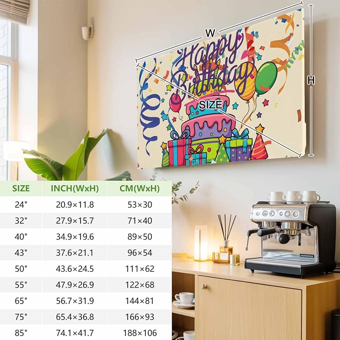 Happy Birthday Words Indoor TV Cover, Elastic TV Screen Protector Cake Balloon - Image 3