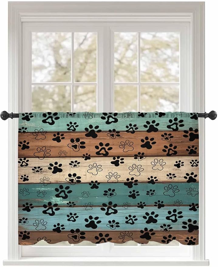 Sheer Curtains 45 Inch Length, Vintage Farmhouse Country Wooden Grain Privacy by Unknown