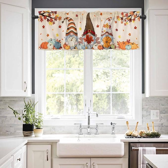 Fall Kitchen Curtain Set, Light Filtering Short Curtains Valance - Image 3
