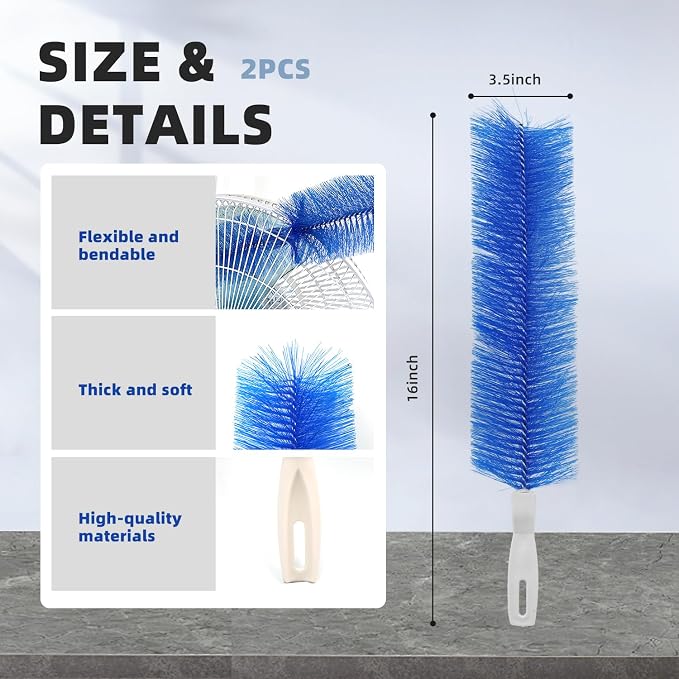 Fan Brush, CN1ST 2PCS Fan Cleaning Brush Reusable Removes Dirt from Fans - Image 3