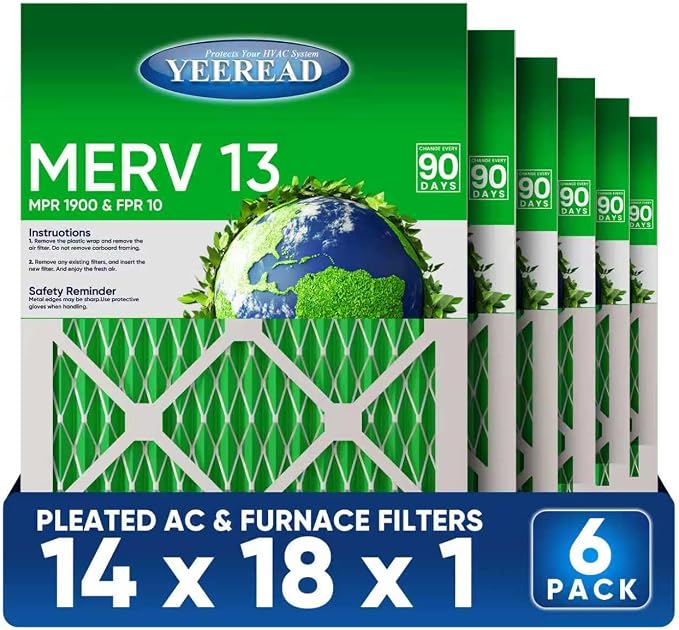 14x18x1 MERV 13 Air Filters, Actual Size: 13.7" x 17.7" x 0.75", Pleated Design by Unknown