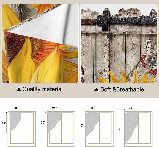 Sunflowers Swag Valances for Windows, Retro Flower Barn Doors Butterfly - Image 5