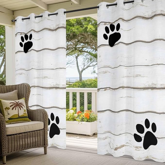 Wood Grain Outdoor Curtains for Patio Claws Animals Wooden White Waterproof - Image 5